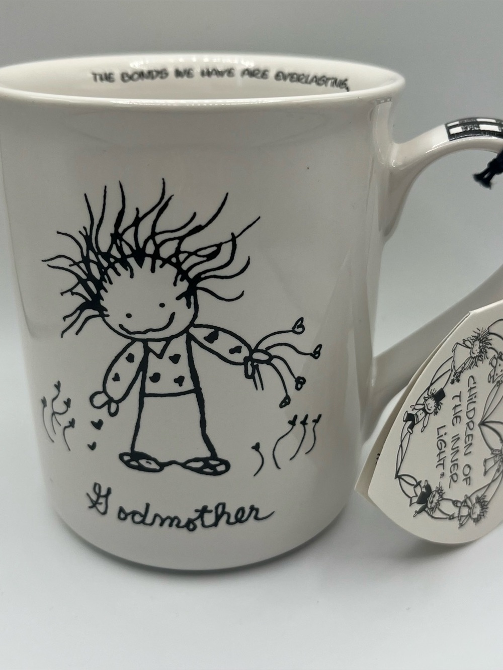 Enesco Children of the Inner Light Marci Mug “GODMOTHER “ Gift Idea white black